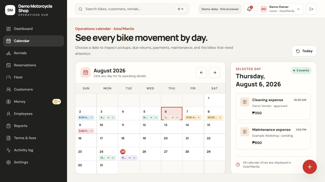 Garahe OS rental calendar