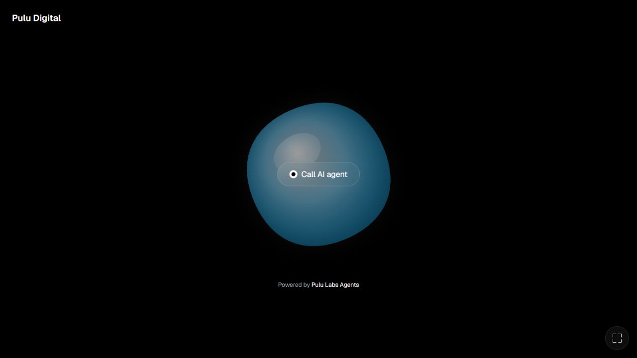 The live Pulu Voice interface with its blue conversational orb and call button